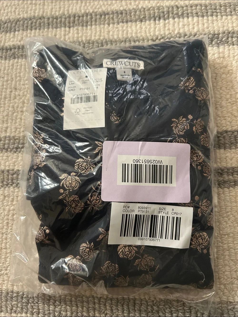 Crewcuts Black Sweater with Metallic Rose Floral Accents